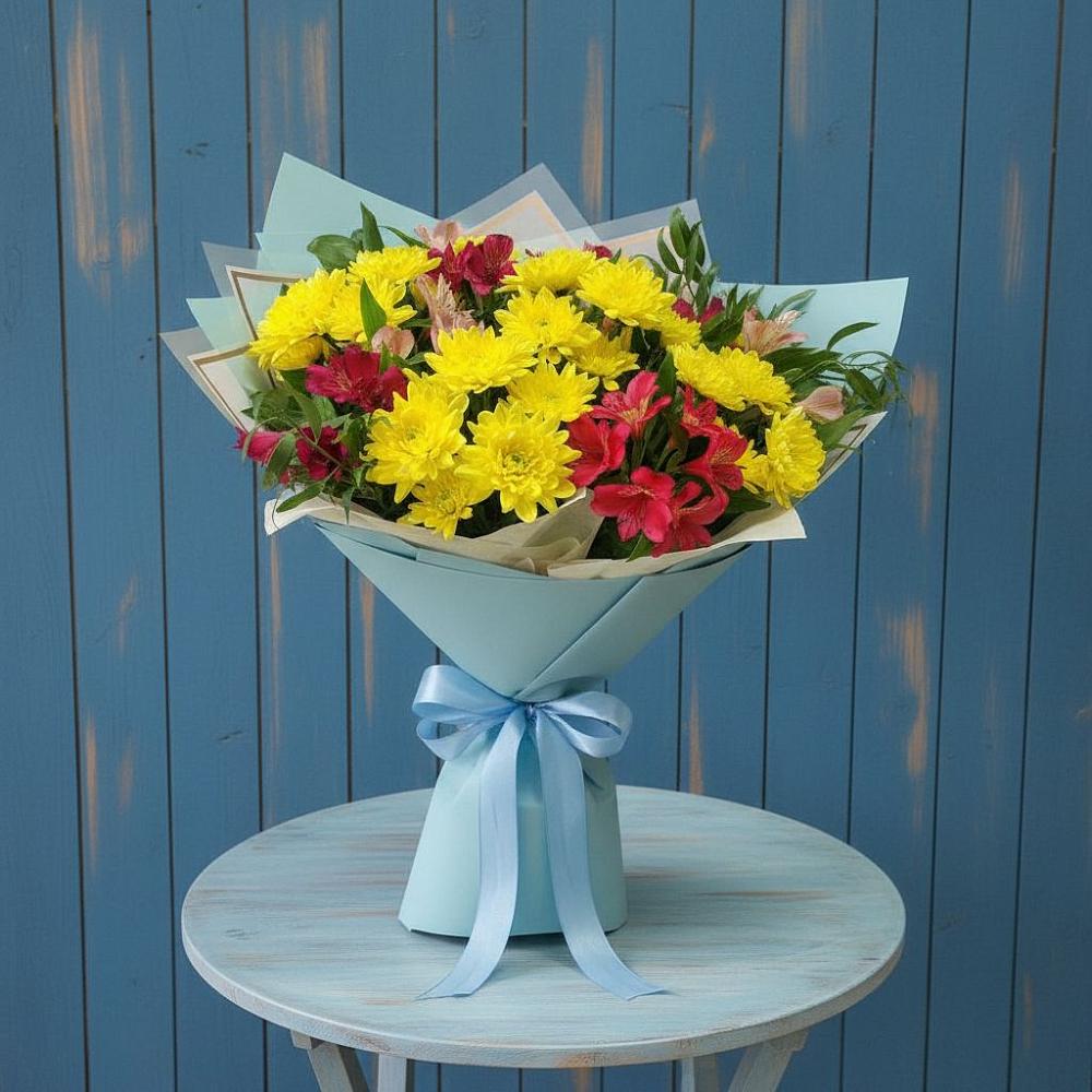 Букет цветов из: Альстромерии и Хризантемы в Нефтекамске