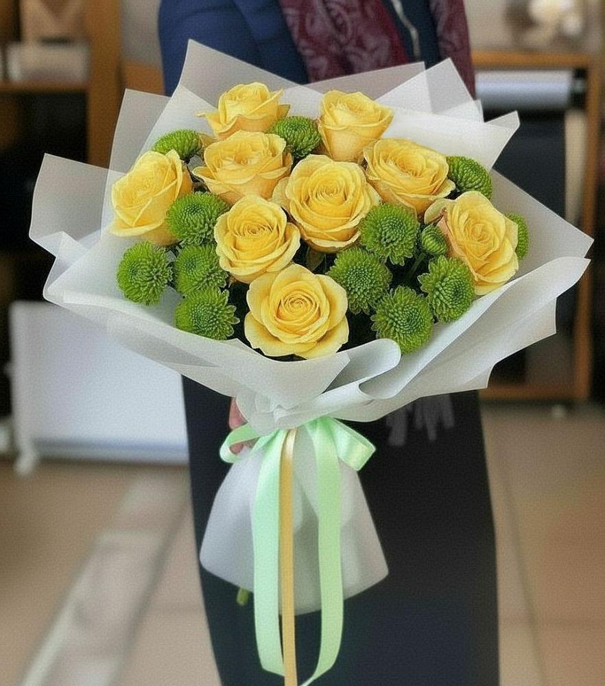 Букет цветов из: Хризантемы и Розы в Нефтекамске