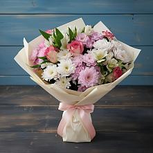 Букет цветов из:  Хризантемы, Альстромерии и Розы в Нефтекамске