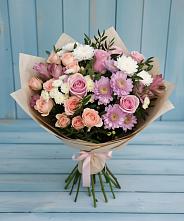 Букет цветов из:  Хризантемы, Розы и Альстромерии в Нефтекамске