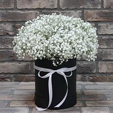 Цветочная композиция из Гипсофила в шляпной коробке в Нефтекамске